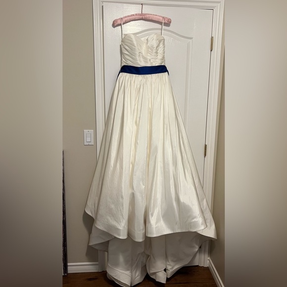 Morilee Bridal Taffeta Wedding Dress with blue sash in size 6. - Picture 4 of 4